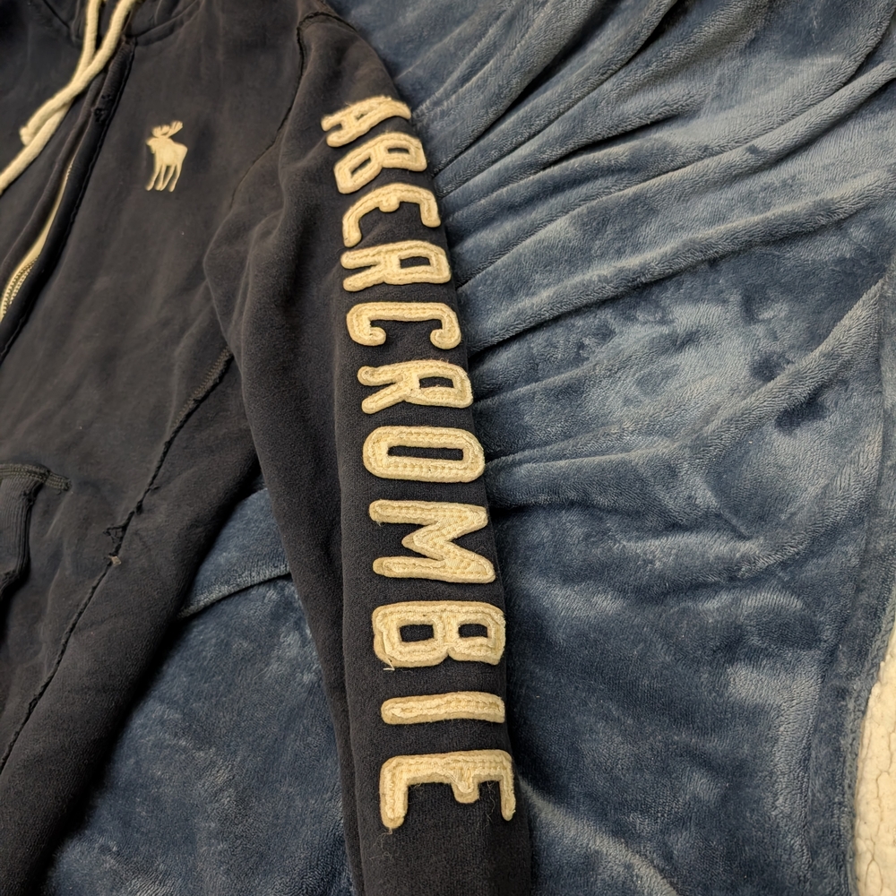 Vintage Heavyweight Abercrombie & Fitch Men's Navy Hoodie Jacket Muscle Fit - Picture 8 of 10
